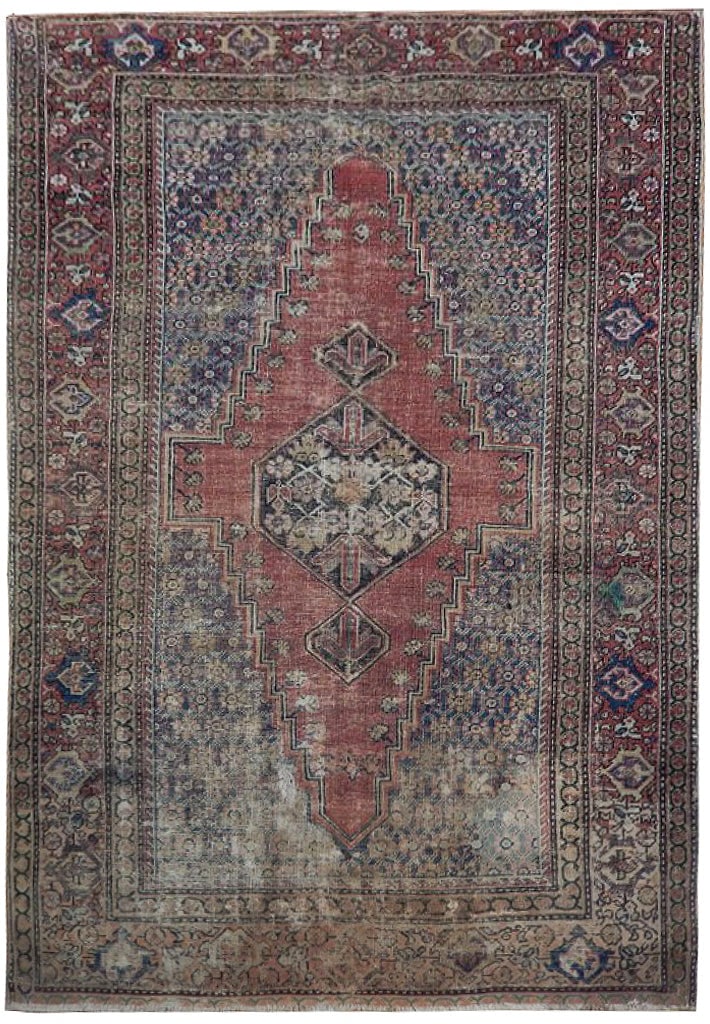 4 x 6 Antique Persian Rug Hand-Knotted Coral Vintage Charm 1930s Iran (1 of 7)