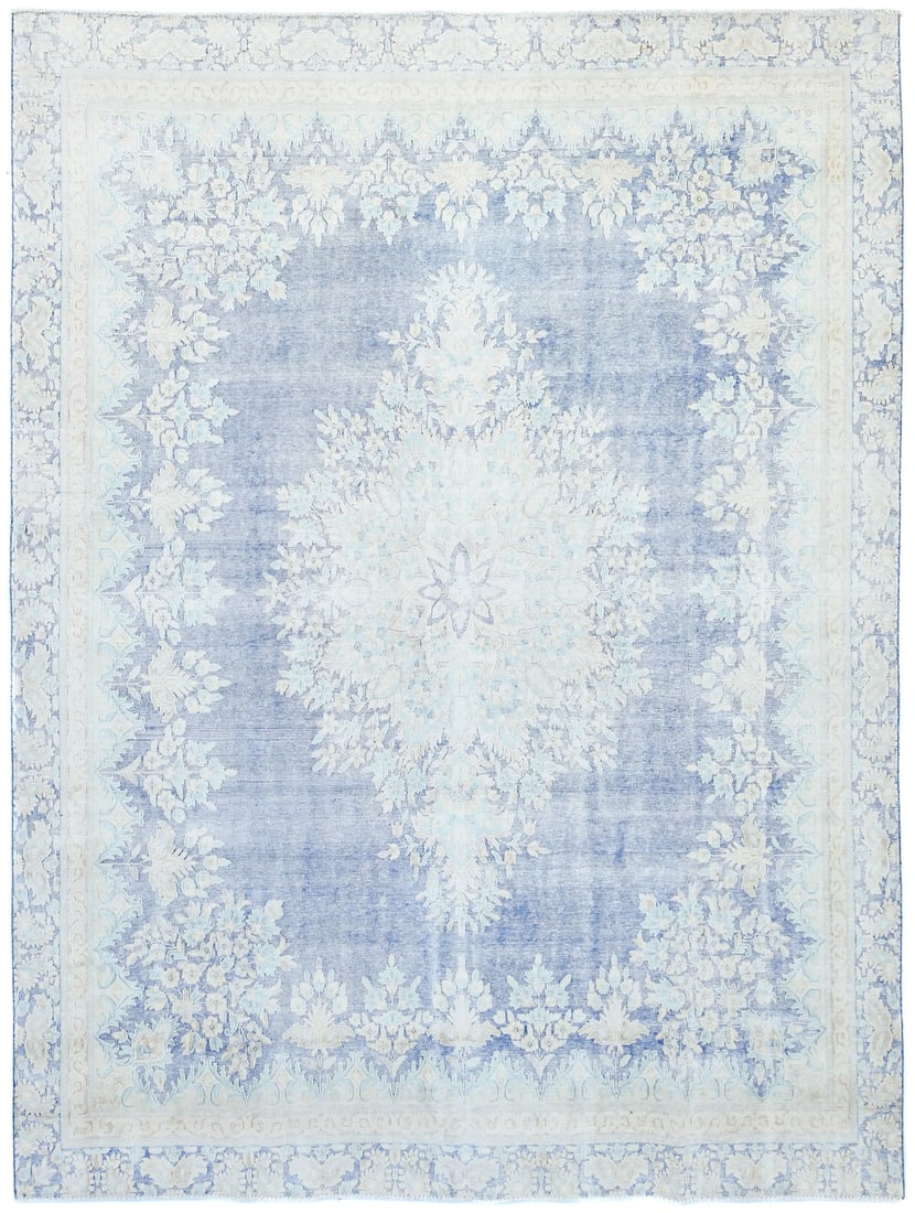 Vintage Hand-Knotted 8'1 x 10'8 Muted Blue Oriental Rug Wool Floral: Vintage Hand-Knotted 8'1 x 10'8 Muted Blue Oriental Rug Wool Floral This stunning hand-knotted area rug features a muted blue design with distressed floral patterns, making it a perfect addition to va