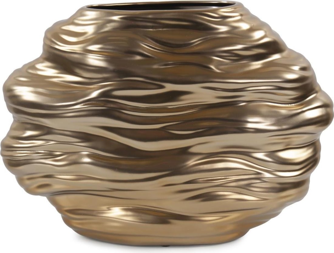 Howard Elliott Ebb Short Ceramic Vase Brass Finish 10.5H x 14.5W (1 of 6)