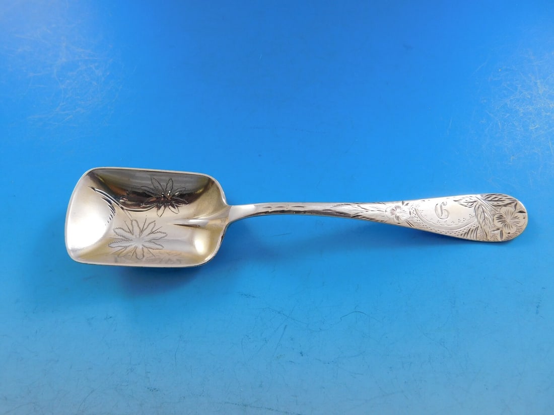 Brite Cut Sterling Silver Sugar Spoon Square Bowl 5 5/8" Monogrammed (1 of 5)