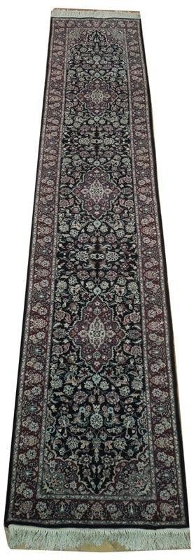Handmade 2.6 x 12 Black Wool Silk Runner Tabriz Rug: Handmade 2.6 x 12 Black Wool Silk Runner Tabriz Rug Free continental US Shipping Enhance your home ambiance with this exquisite 2.6 x 12 Black Runner rug, skillfully handmade in China with a premium b