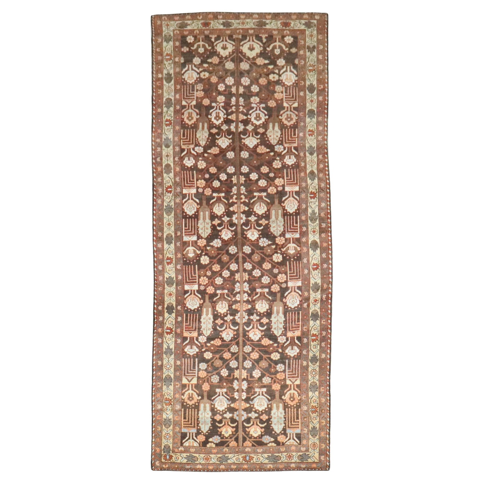 Antique Persian Bakhtiari Runner Wool Hand-Woven Tribal Design 52 x 130 in: Antique Persian Bakhtiari Runner Wool Hand-Woven Tribal Design 52 x 130 in Discover the beauty of the Zabihi Collection with this exquisite Brown Persian Kurd Bakhtiari Runner. Hand-woven from high-qu