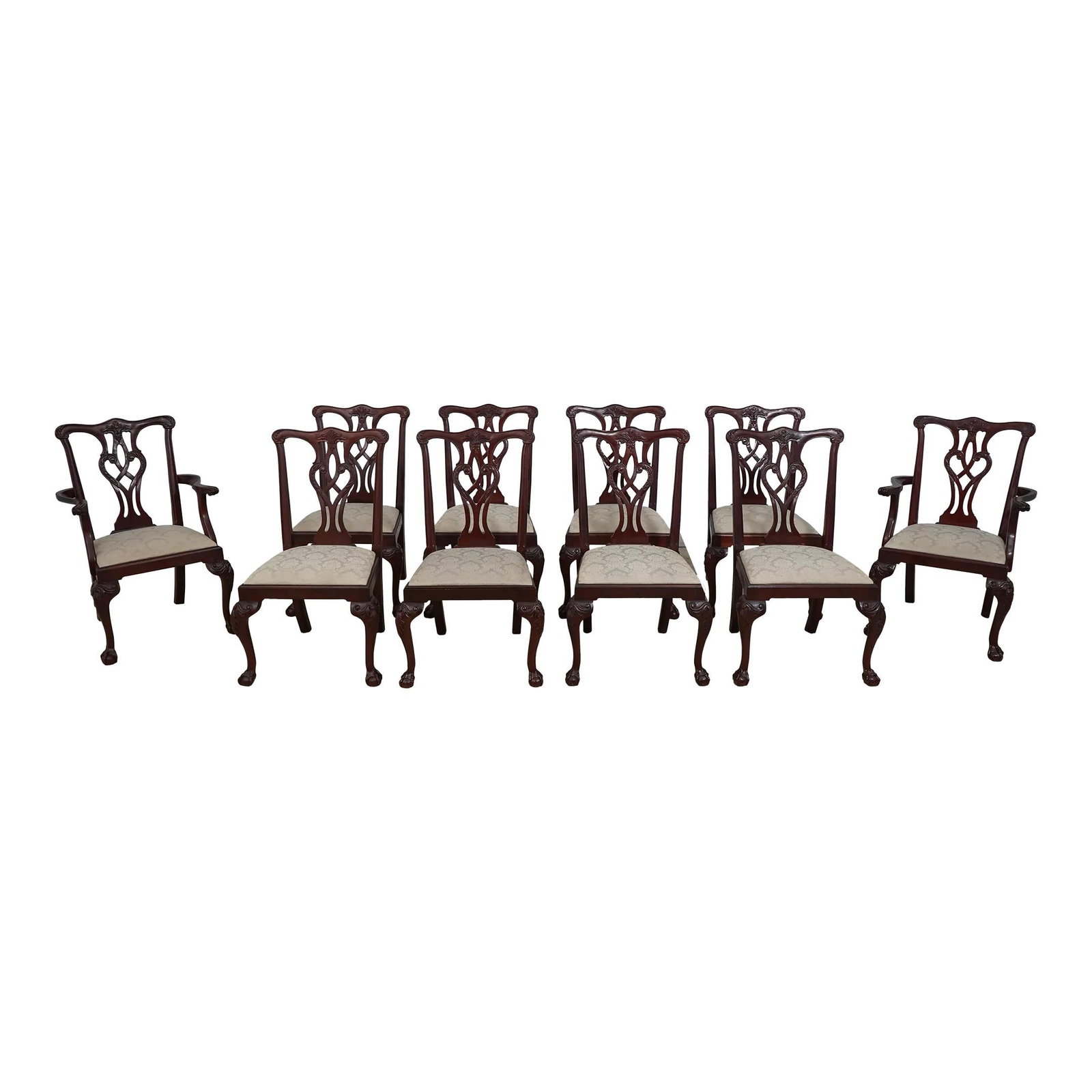 10 Craftique Chippendale Mahogany Dining Chairs with Ball & Claw Feet Set of 10 (1 of 10)