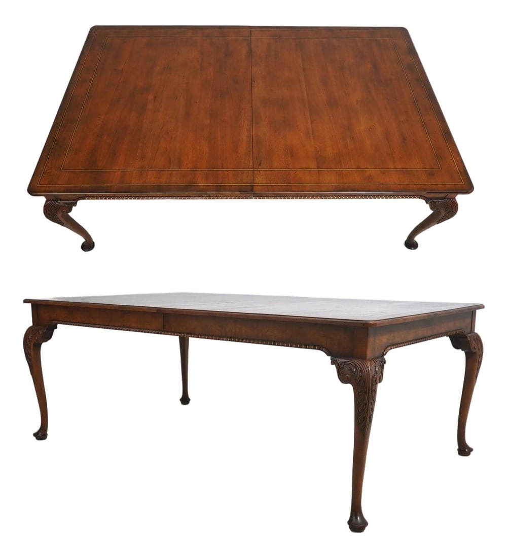 Walnut Chippendale Style Dining Table With Queen Anne Legs And Inlay (1 of 10)