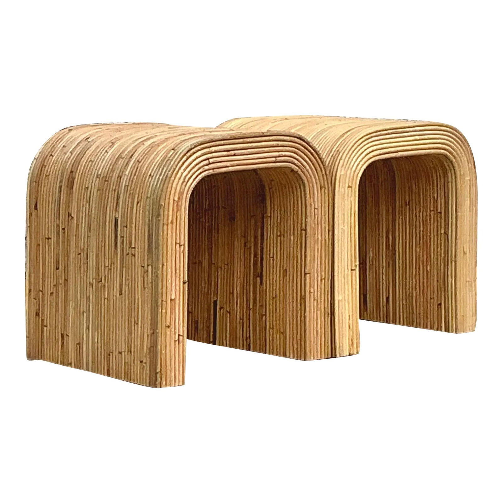 Pair of Vintage Pencil Reed Waterfall Side Tables Ecru (1 of 10)