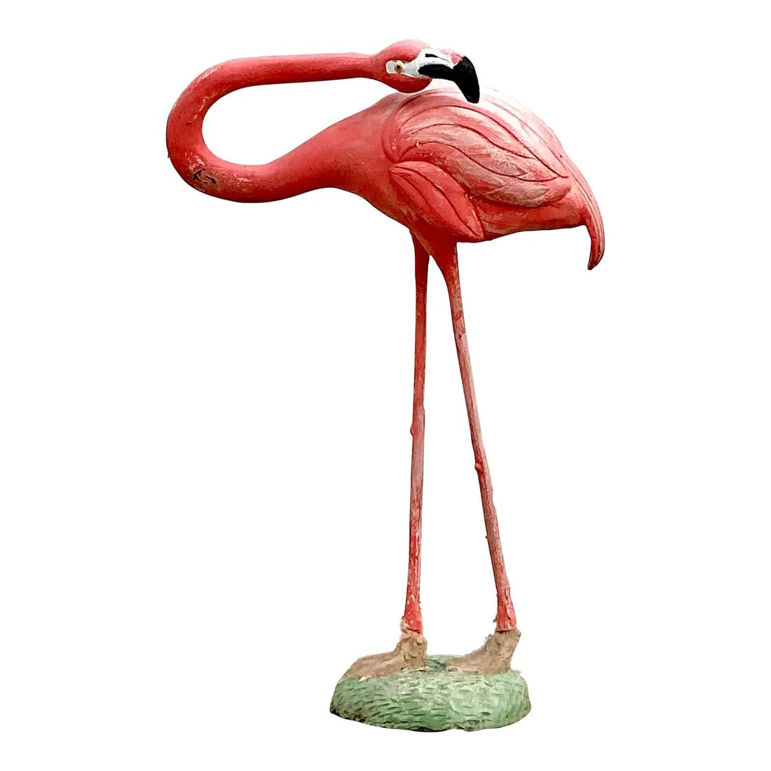 Vintage Mid-Century Modern 45" Pink Fiberglass Flamingo Sculpture: Vintage Mid-Century Modern 45" Pink Fiberglass Flamingo Sculpture Make a bold statement with this stunning vintage fiberglass flamingo, a rare mid-century modern piece that exudes tropical charm and p