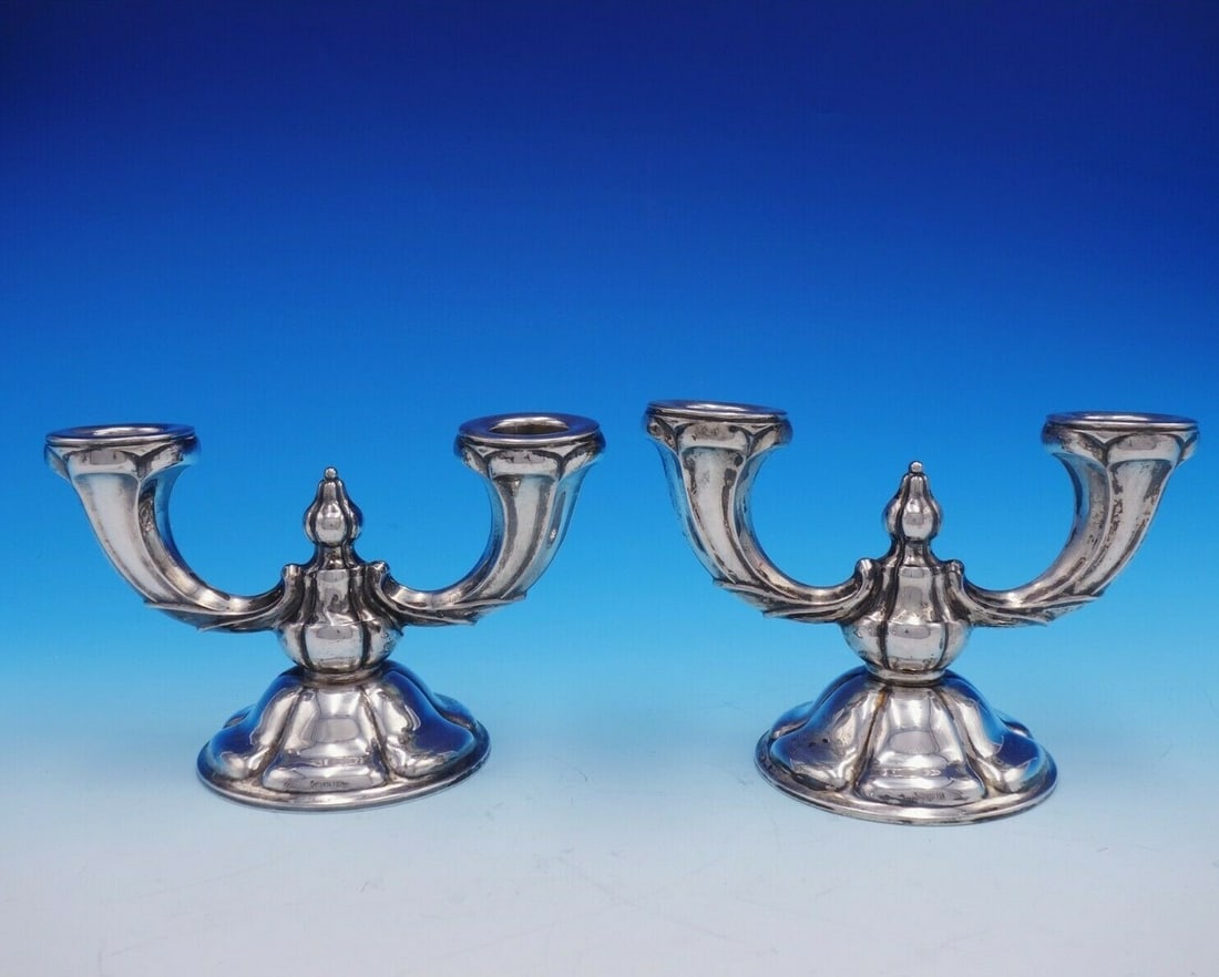 Elegant Pair of German .830 Silver Two-Light Candlesticks (1 of 6)