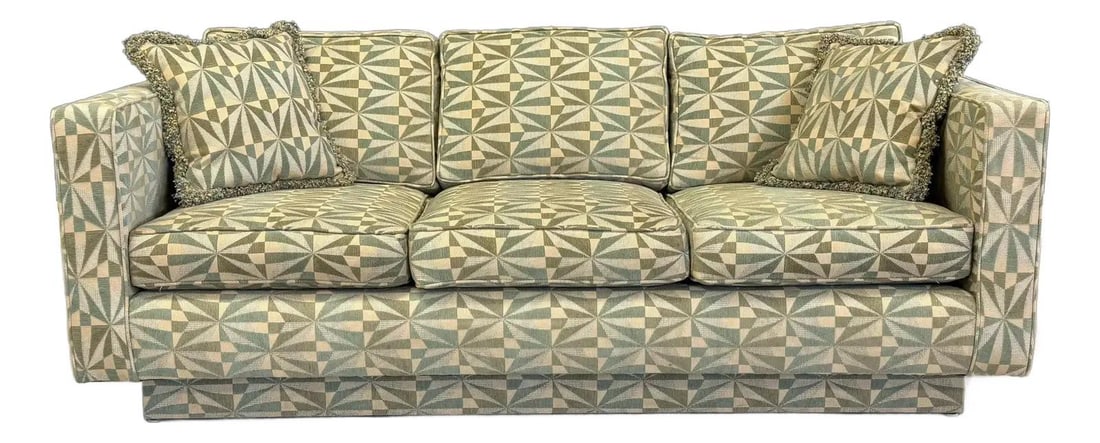 1970s Geometric Modern Sofa Green Blue Beige Plinth Base (1 of 7)