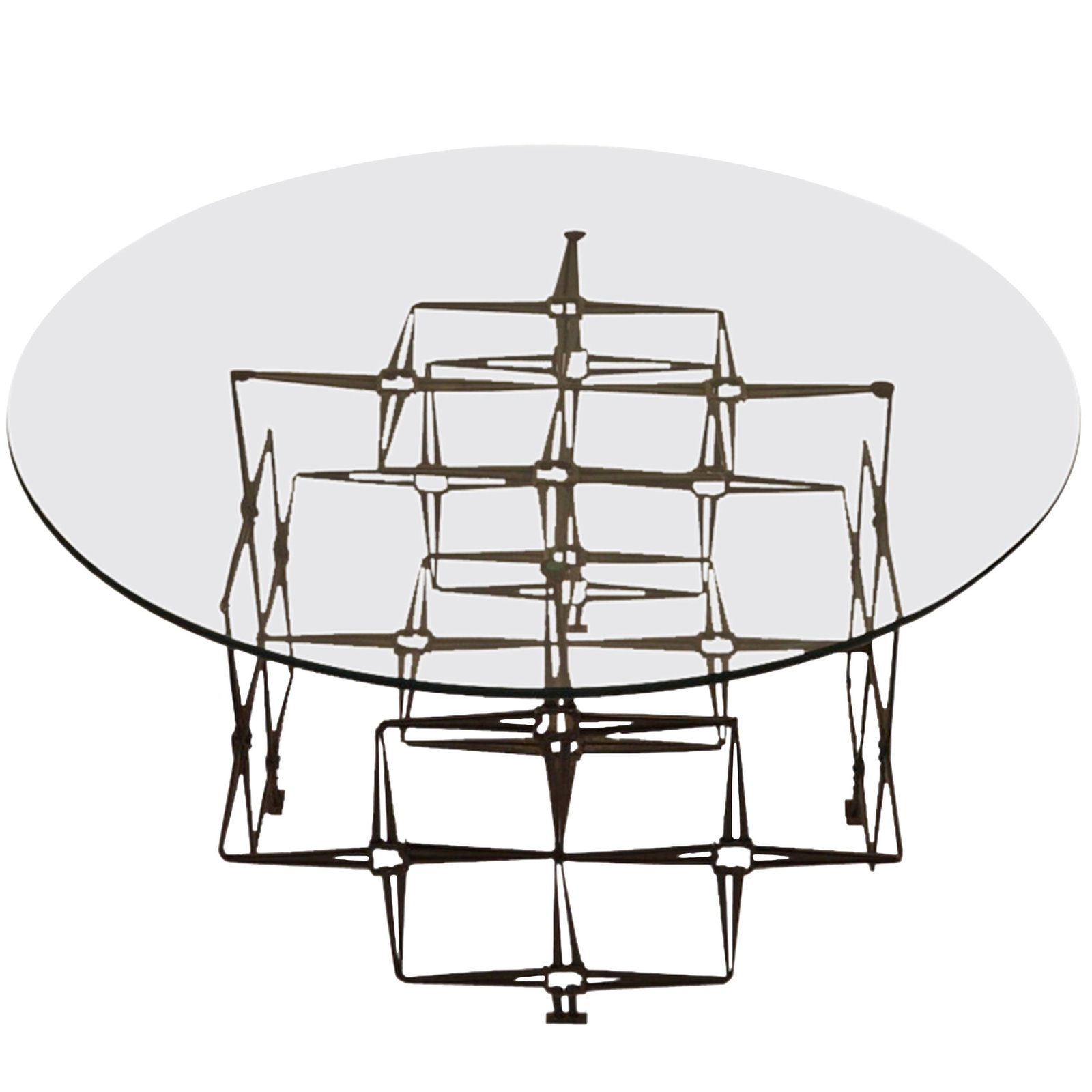 Brutalist Iron Coffee Table with 0.5 Glass Top (1 of 7)