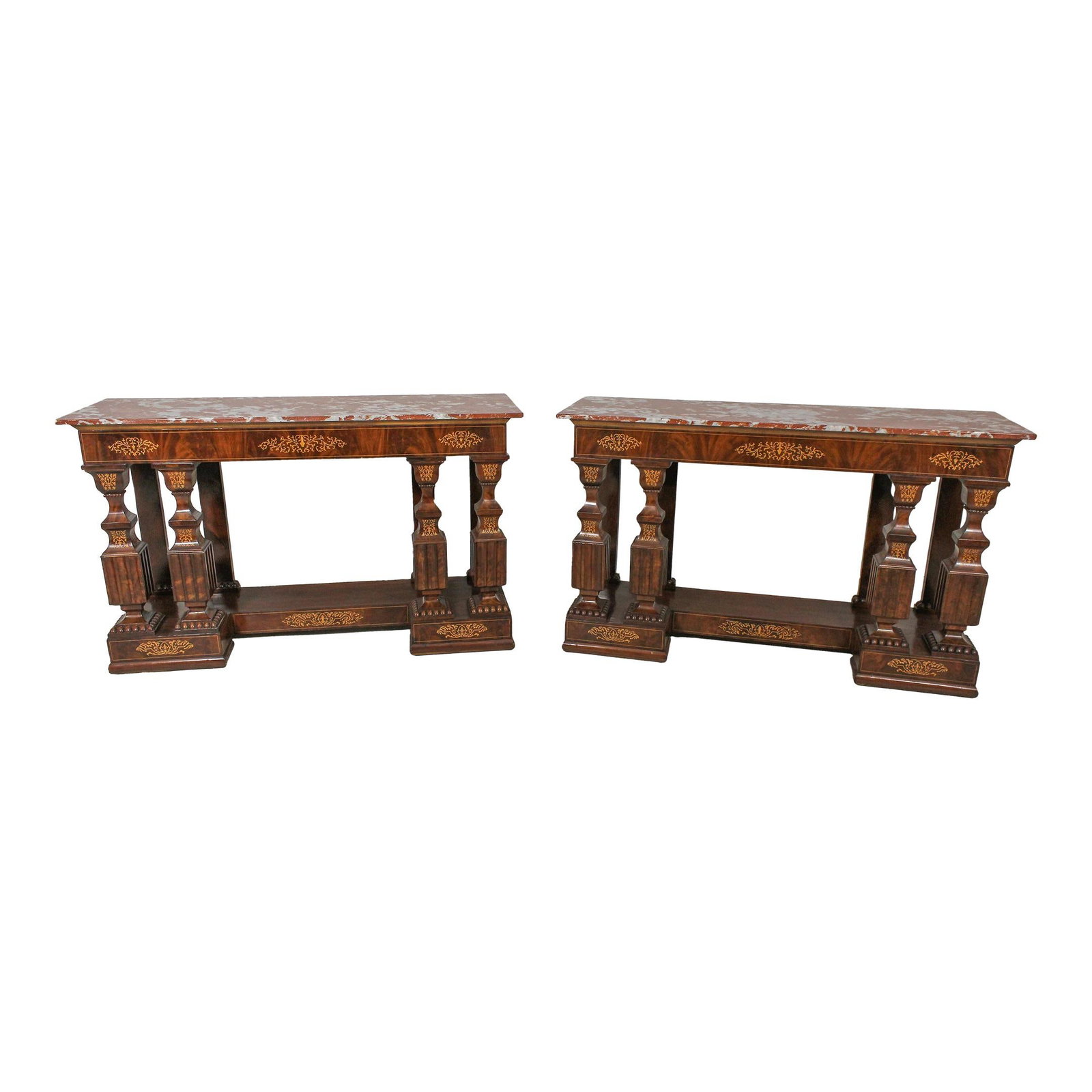 Rare Pair Antique Charles X Mahogany Marble Console Tables (1 of 10)