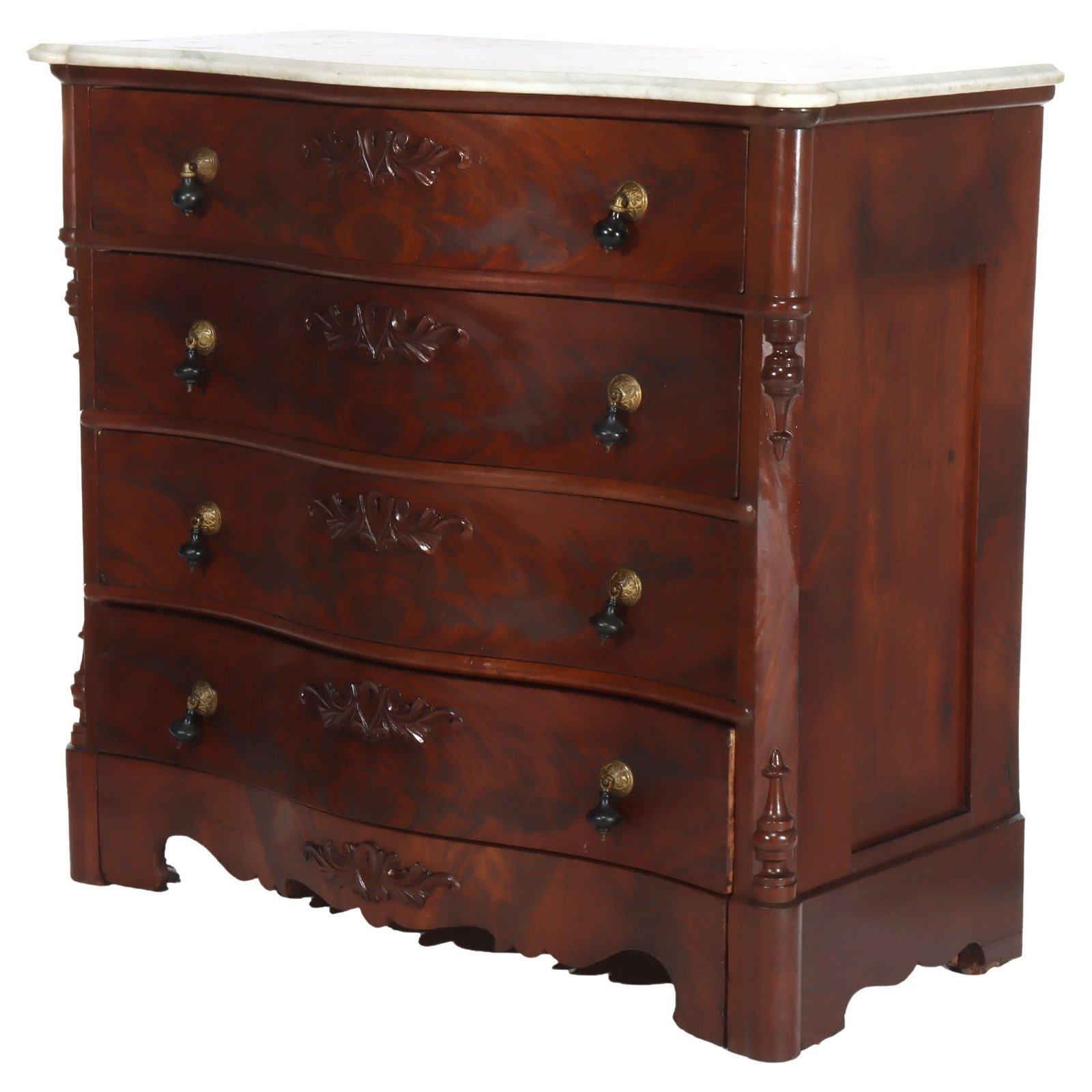 Renaissance Revival Flame Mahogany Serpentine Dresser with Marble Top (1 of 16)