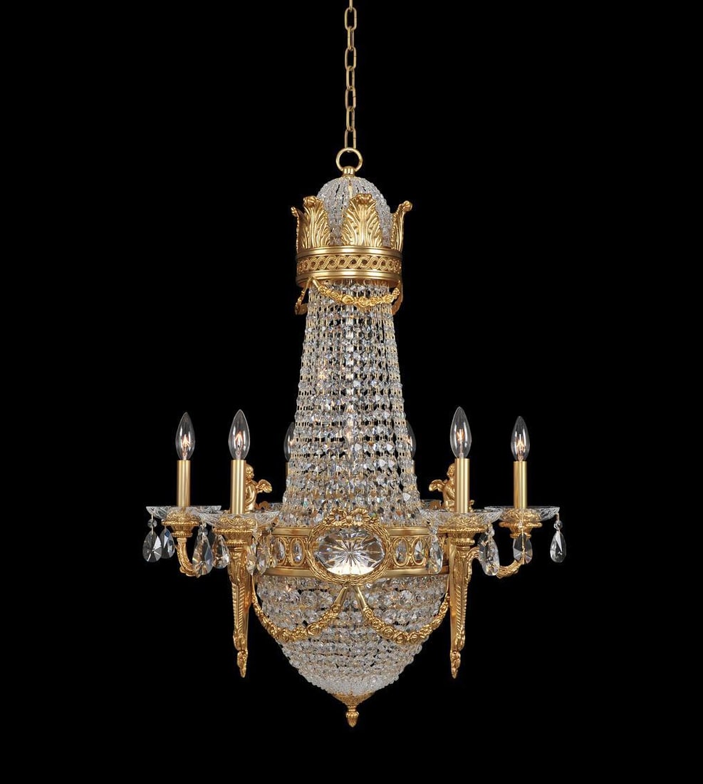 Kalco Brass 6-Arm Chandelier with Clear Crystal Medallions (1 of 1)
