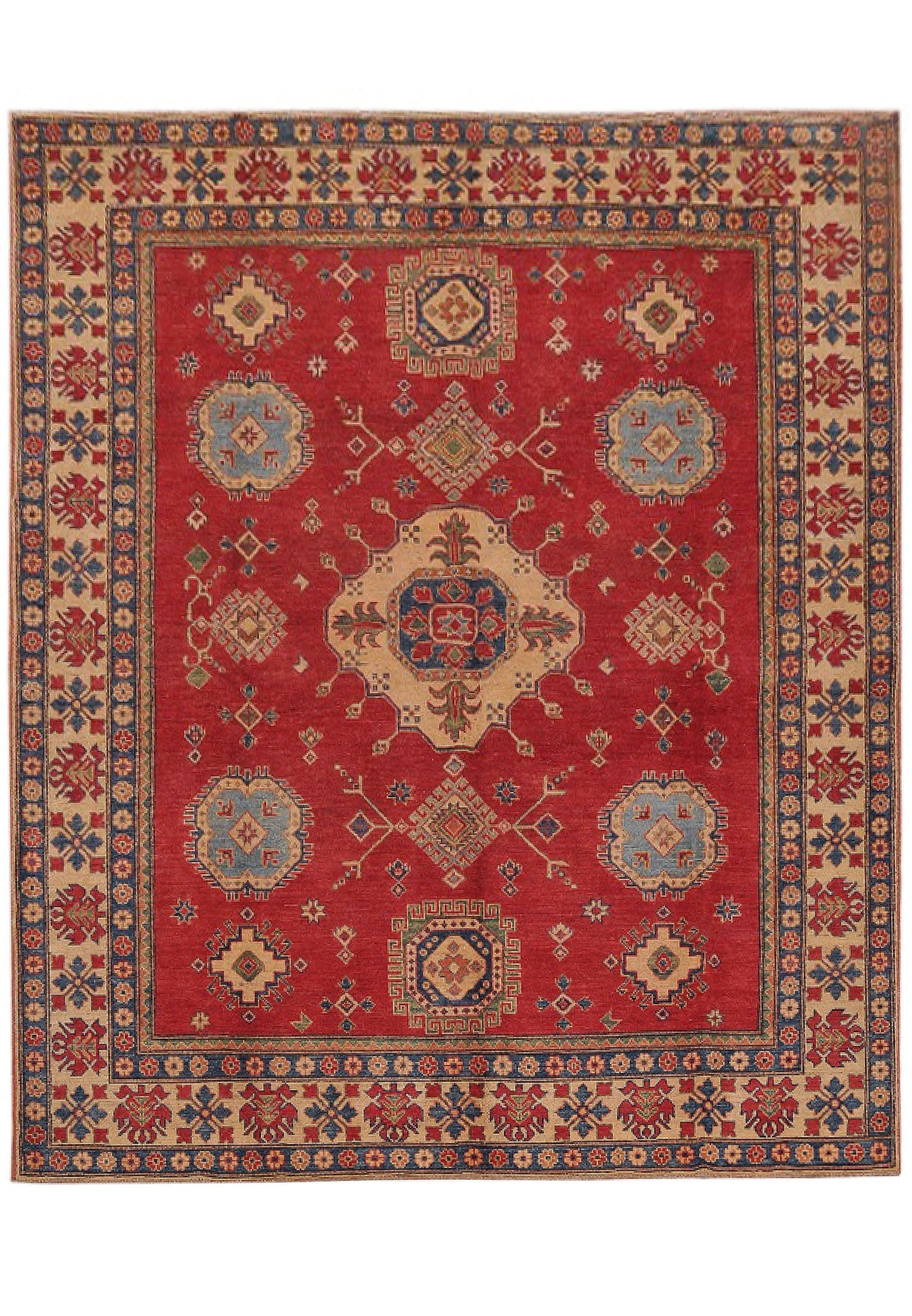 Handmade Afghanistan Kazak Rug 7.9 x 11 Ft Ghazni Wool Tribal Design: Handmade Afghanistan Kazak Rug 7.9 x 11 Ft Ghazni Wool Tribal Design Free continental US Shipping This 7.9 x 11 ft handmade Afghanistan Kazak rug showcases authentic tribal artistry inspired by classi