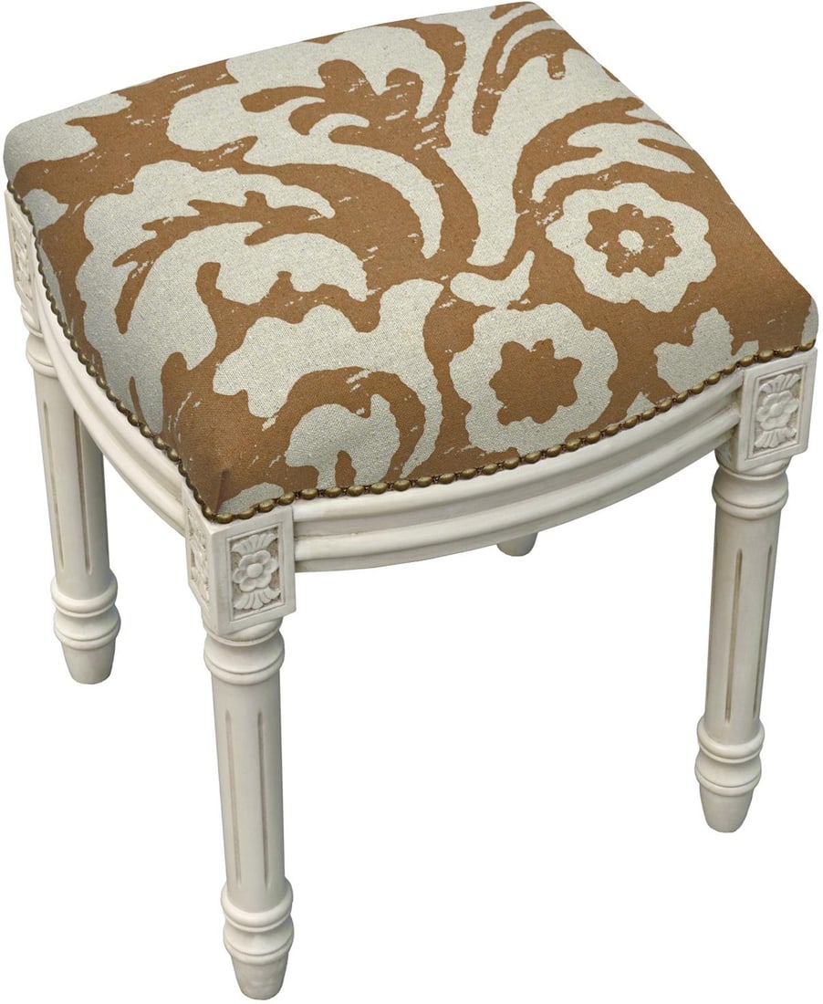Jacobean Floral Caramel Vanity Stool with Brass Nailheads (1 of 1)