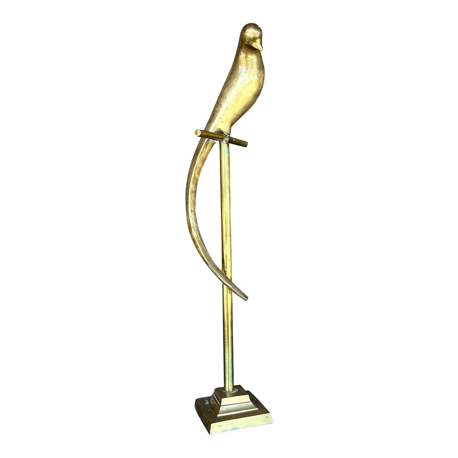 Vintage Boho Brass Bird Sculpture 28 Inches Tall: Vintage Boho Brass Bird Sculpture 28 Inches Tall Add a touch of vintage charm to your decor with this exquisite Boho brass bird perched gracefully on a pedestal. This delightful piece is sure to enhan