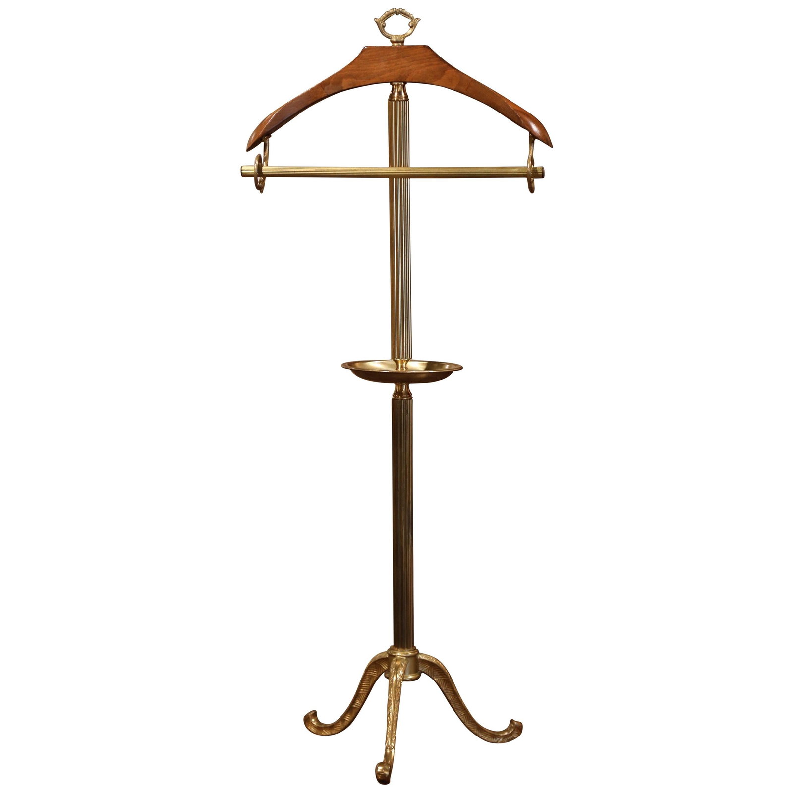 Antique French Brass and Beech Coat Stand Circa 1920: Antique French Brass and Beech Coat Stand Circa 1920 This exquisite early 20th-century French free-standing jacket and pants holder is a perfect blend of functionality and artistry. Crafted in Paris a
