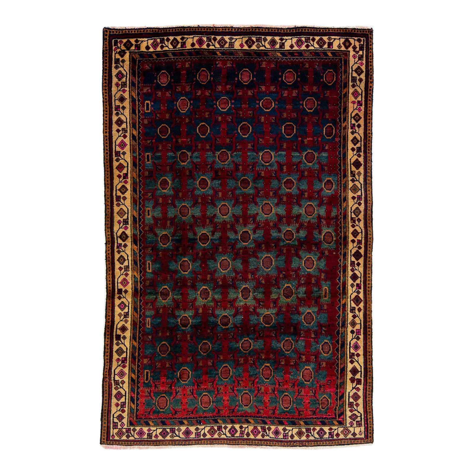 1960s Vintage Bidjar Blue Wool Rug Hand-Knotted Medallion Design: 1960s Vintage Bidjar Blue Wool Rug Hand-Knotted Medallion Design Discover the charm of this 1960s vintage Bidjar rug, expertly handmade with a luxurious wool composition. Featuring a captivating blue