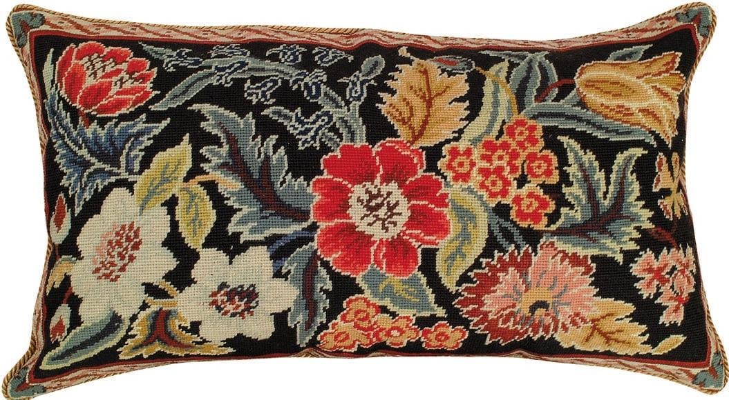 Victorian Style Red Floral Needlepoint Throw Pillow 16 x 28 (1 of 2)