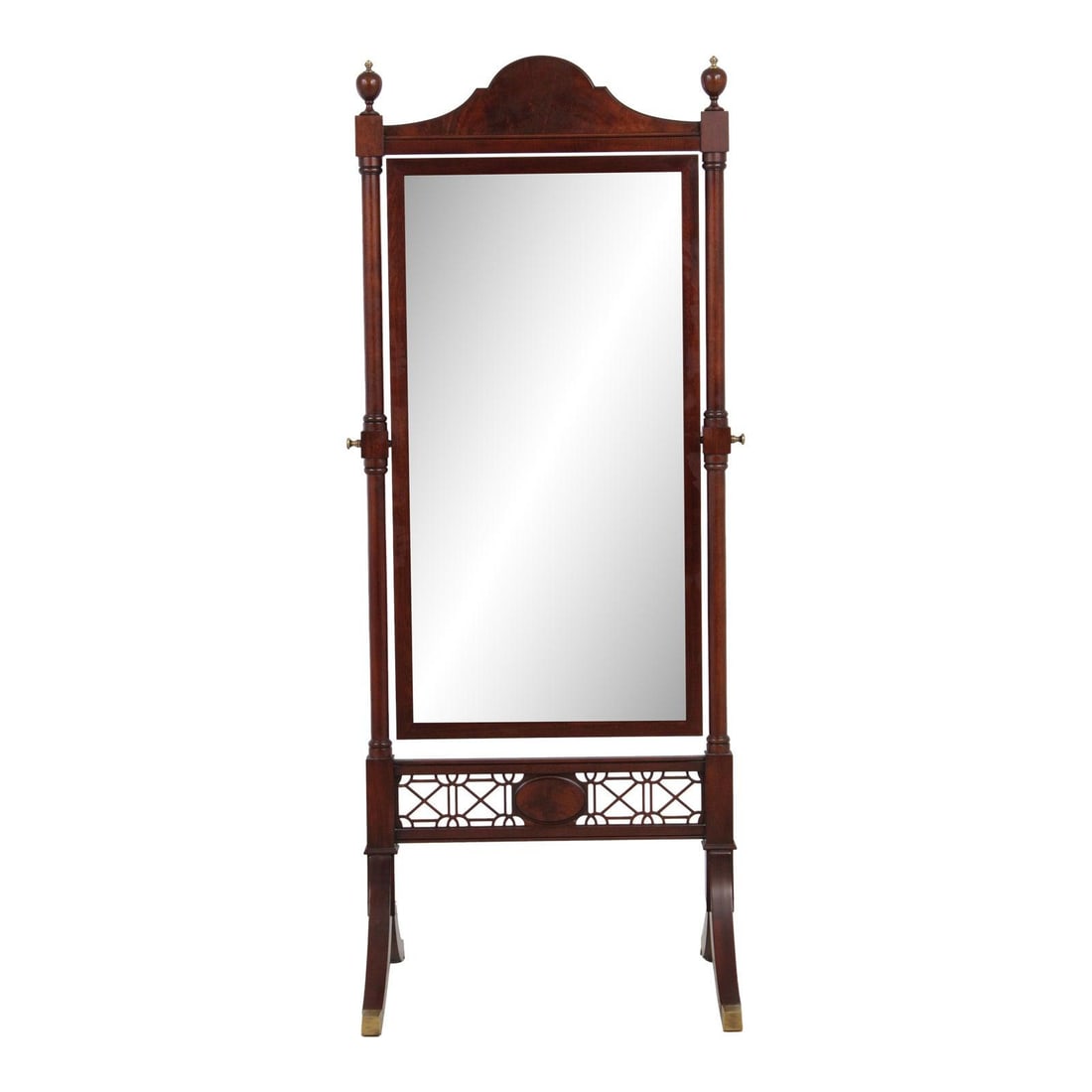Mahogany Cheval Mirror with Duncan Phyfe Legs and Brass Accents (1 of 10)