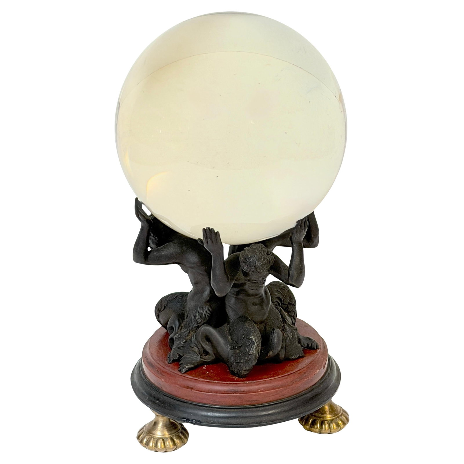 Set of 2 Italian Grand Tour Rosso Antico Marble Merman Stands With Crystal Spheres (1 of 17)