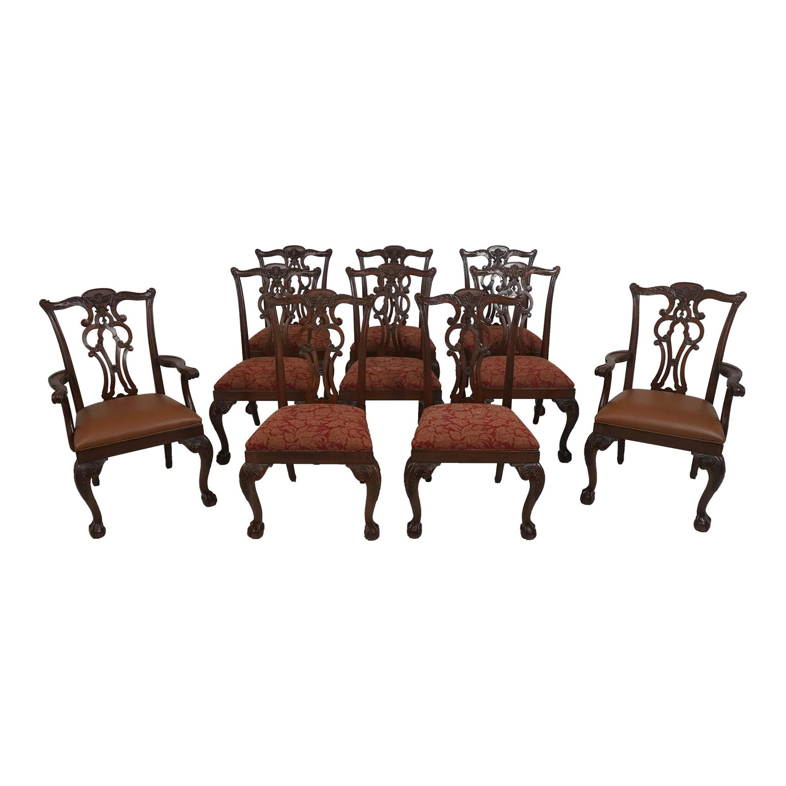 Set of 10 Ethan Allen Mahogany Chippendale Dining Chairs (1 of 10)