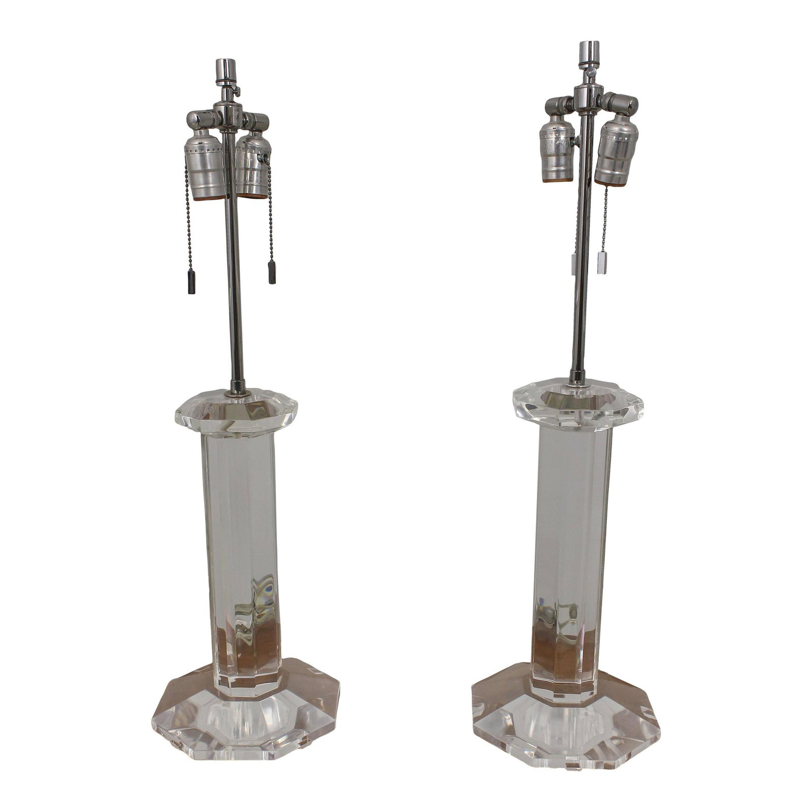 Contemporary Chrome Lucite Table Lamps Pair 27 Inches Tall (1 of 8)