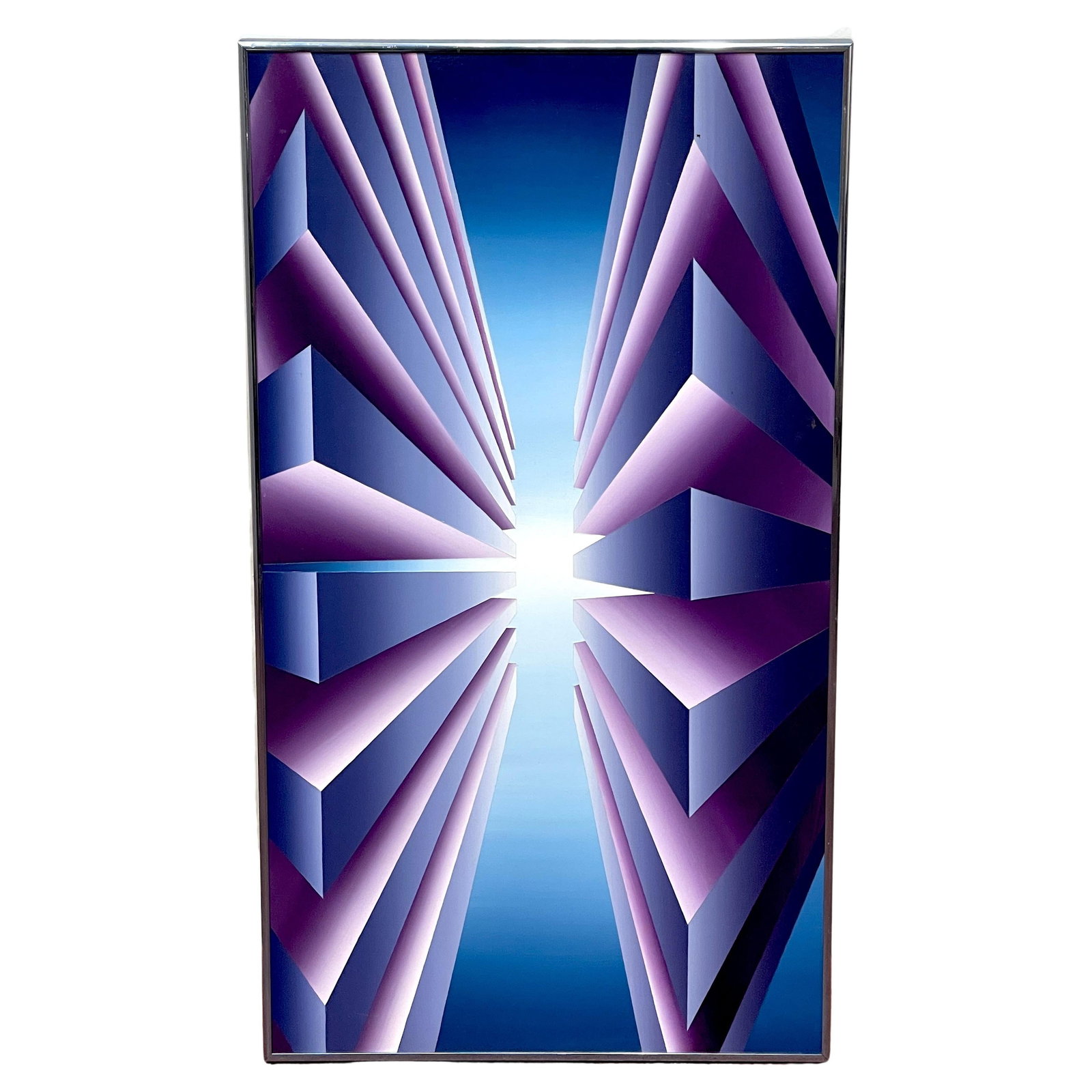 Stephen T. Boone 1986 Op Art Oil on Canvas 'ST3' in Chrome Frame (1 of 10)