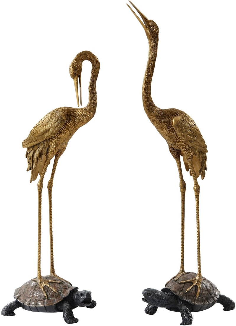 Theodore Alexander Brass Crane & Turtle Sculpture Asian 58 inches (1 of 1)