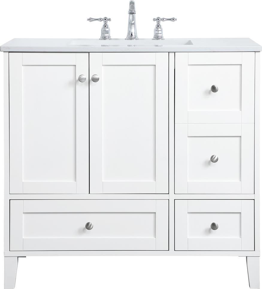 Elegant Lighting 36 Inch White Bathroom Vanity Brushed Nickel Finish: Elegant Lighting 36 Inch White Bathroom Vanity Brushed Nickel Finish This stylish 36-inch white vanity is perfect for enhancing your bathroom space. Designed with a transitional style, it features a b