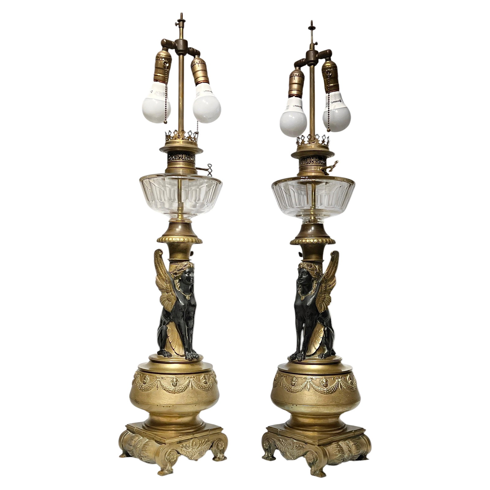 Set of Two Gilt Bronze Egyptian Revival Table Lamps France 19th Century (1 of 11)
