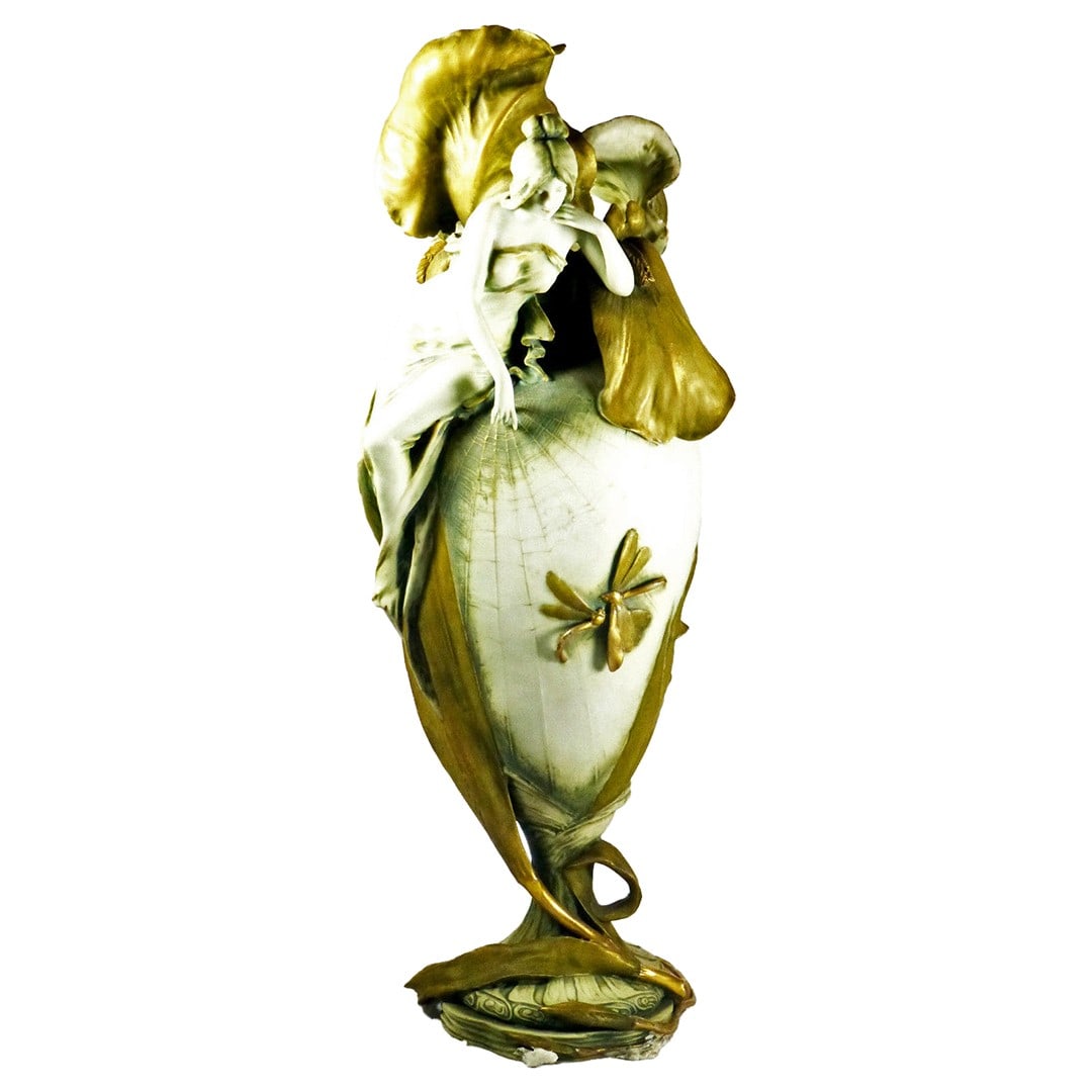 Antique Art Nouveau Amphora Porcelain Vase Circa 1910 Gilt Figures (1 of 4)