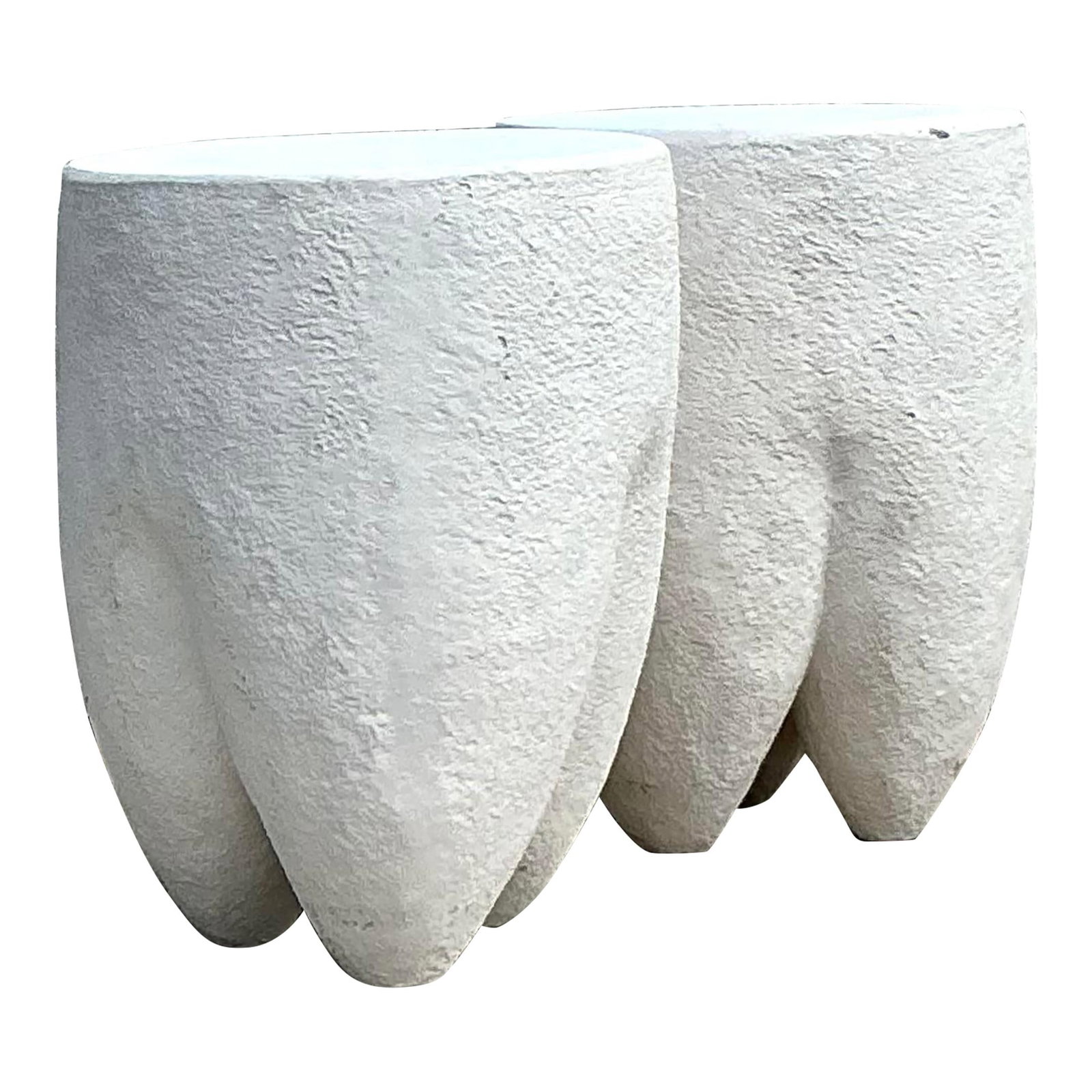 Pair of Vintage Boho Pebbled Biomorphic Low Stools in White (1 of 10)