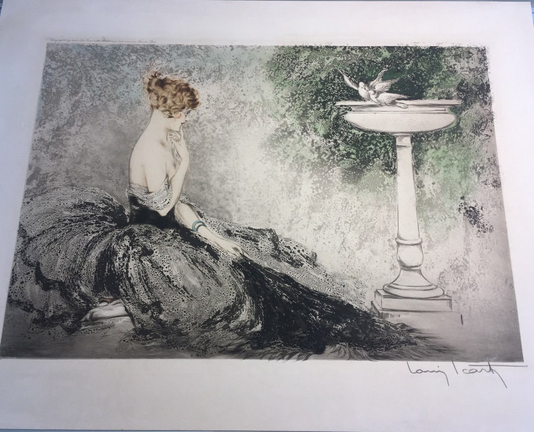 Louis Icart Wistfulness Art Deco Etching 1924 Signed Unframed Green Print (1 of 5)