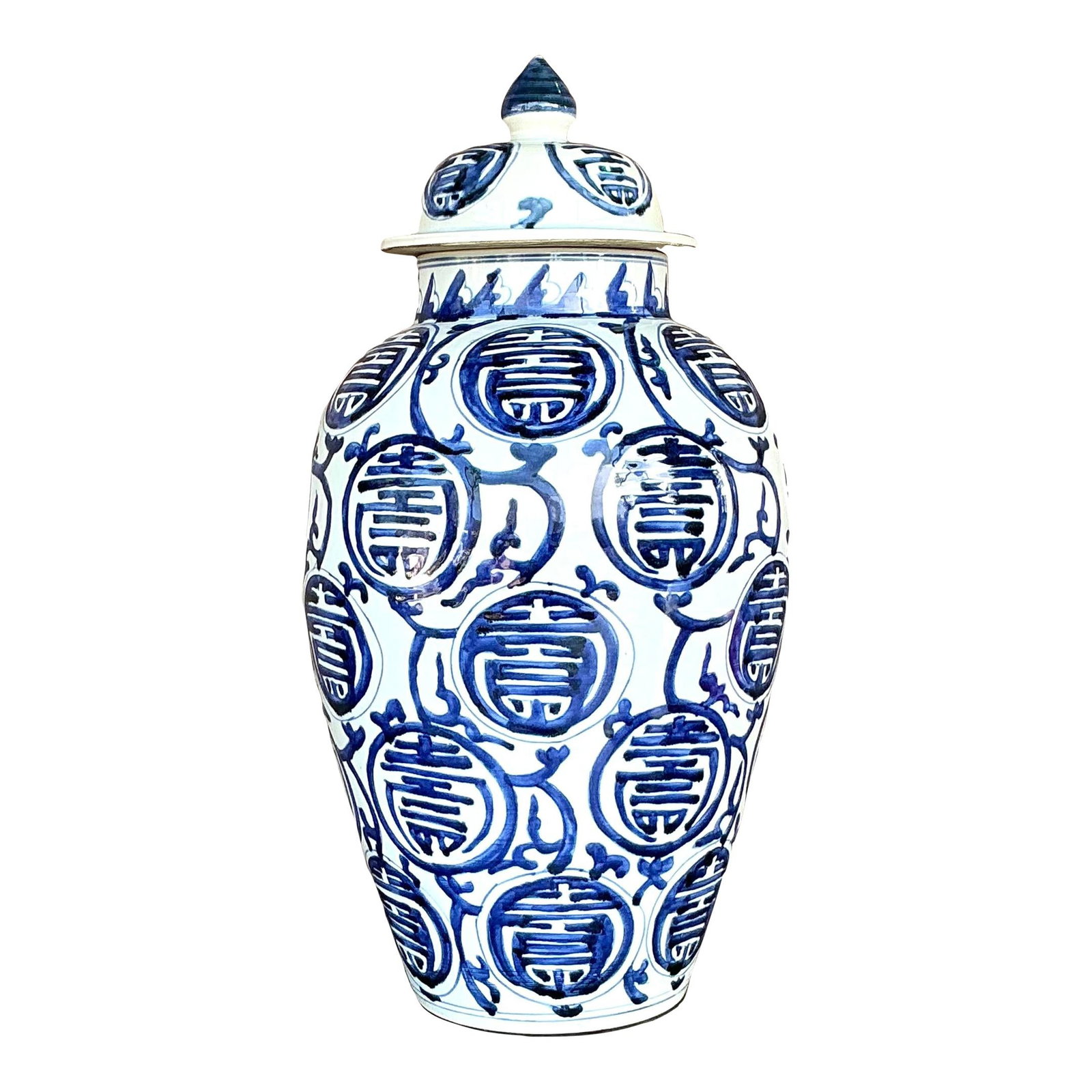 Elegant Vintage Asian Medallion Ceramic Lidded Jar 22" Blue (1 of 6)