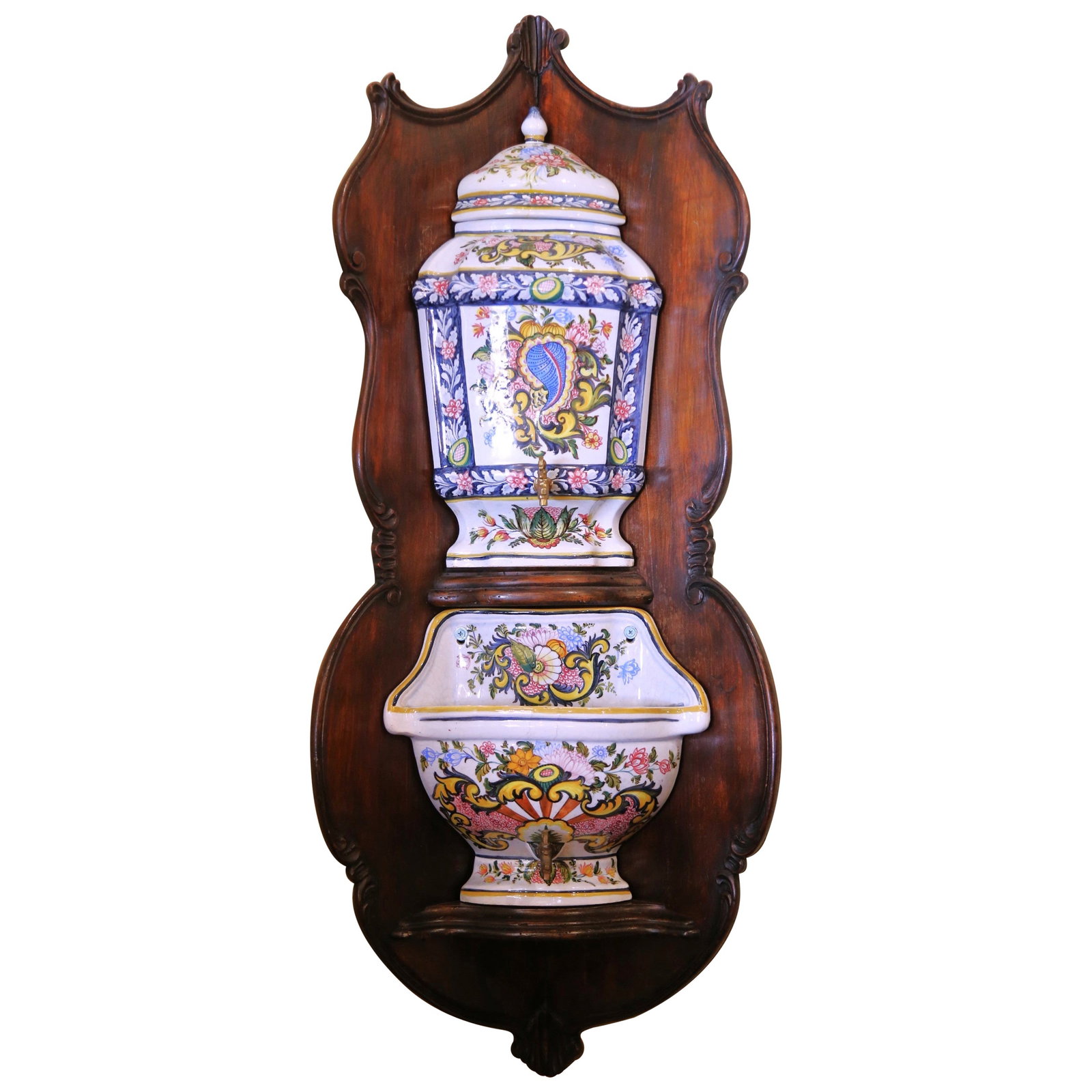 French Faience Hand Painted Wall Lavabo Fountain Attributed to Desvres (1 of 16)