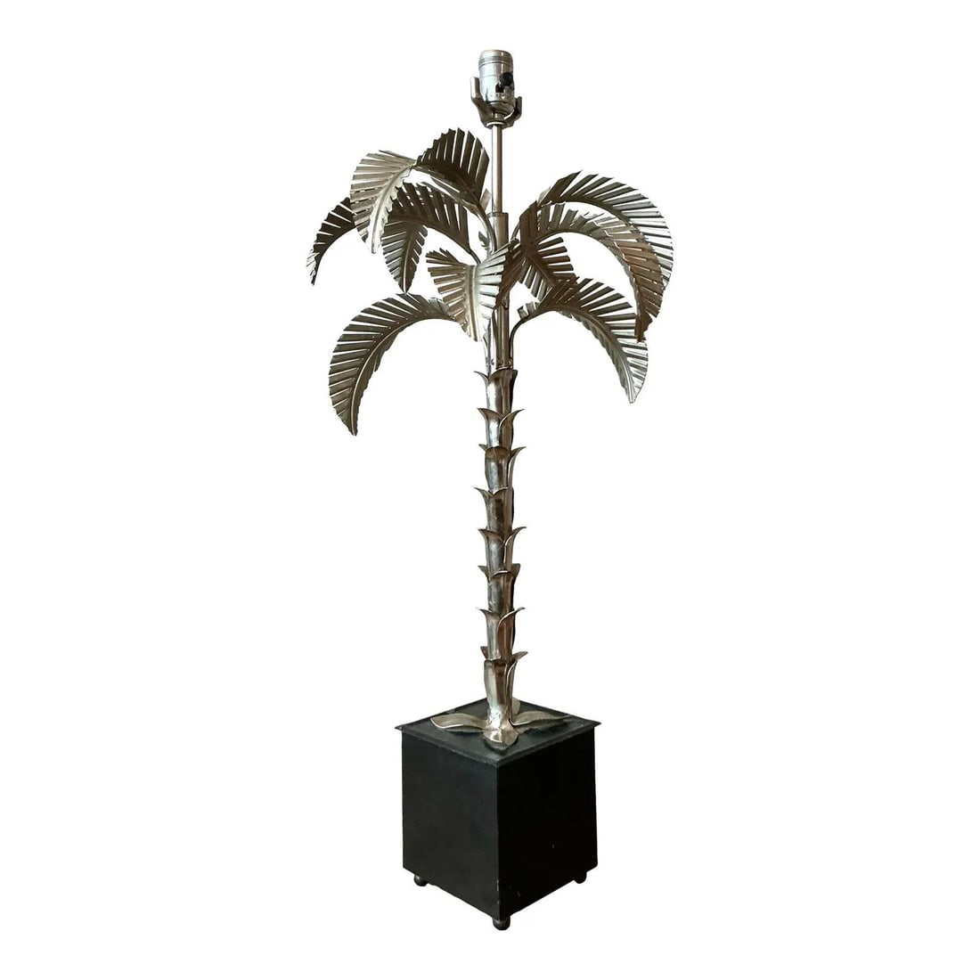 Hollywood Regency Palm Tree Table Lamp Punch-Cut Metal with Black Base (1 of 10)