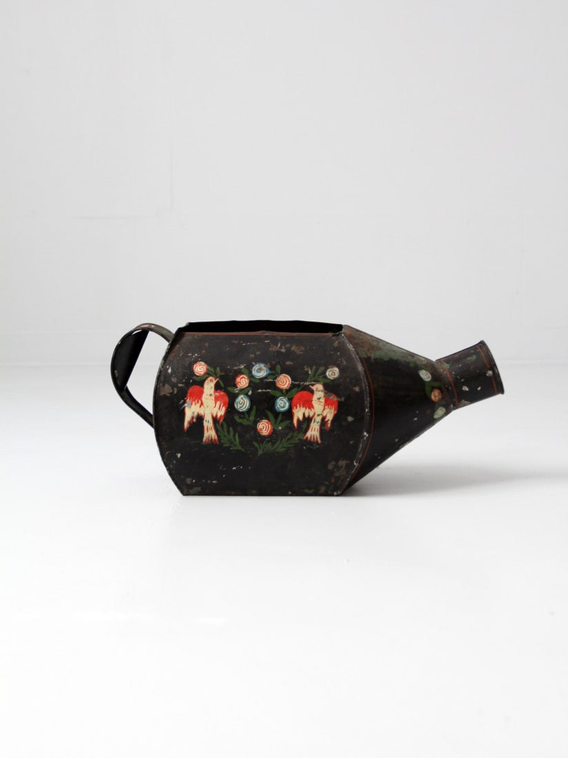 Early 20th Century Hand-Painted Folk Art Watering Can with Birds and Florals (1 of 5)