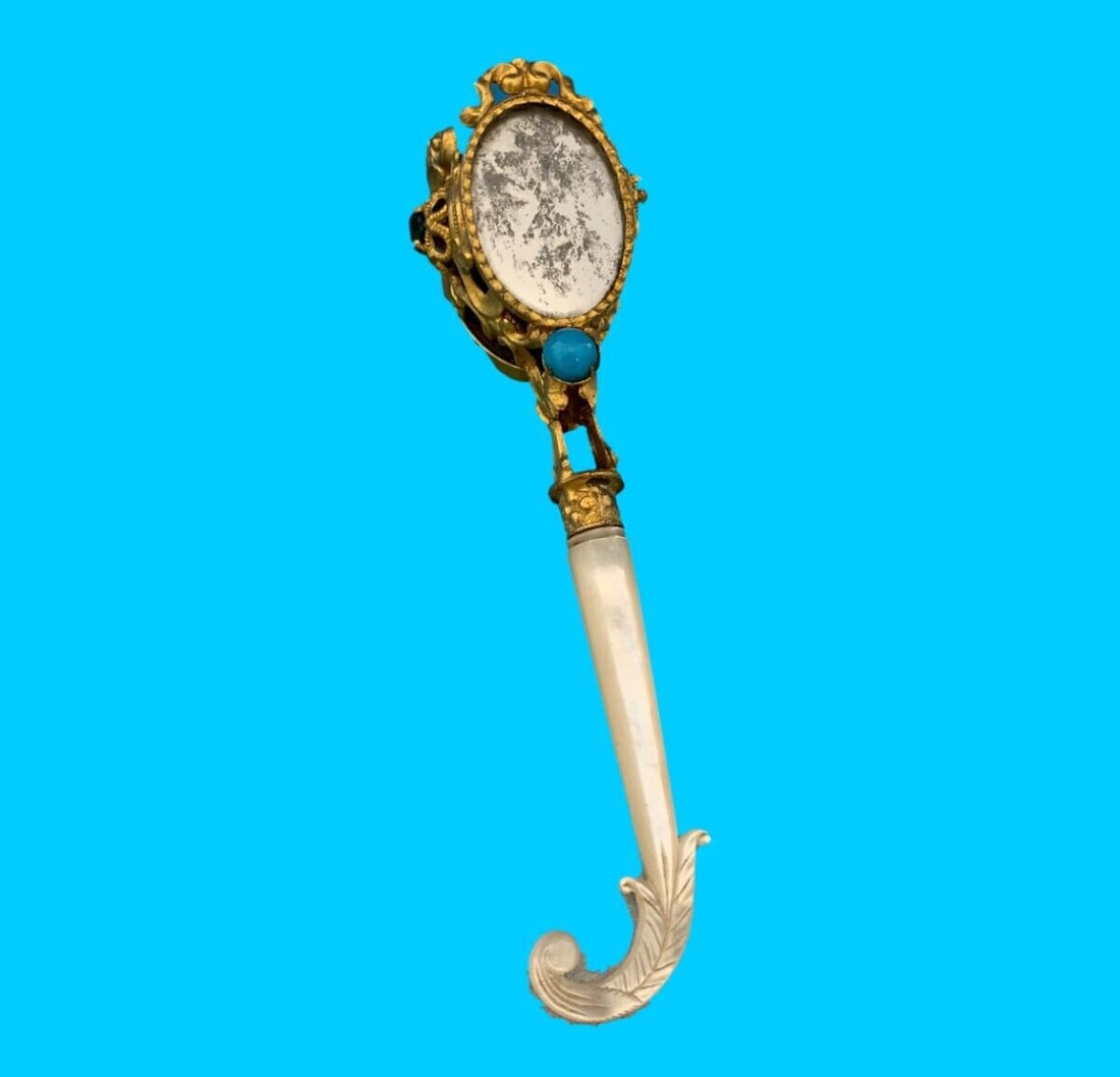 Victorian Gilt Bronze Tussie Mussie Holder with Mirrors and Turquoise Stones (1 of 4)