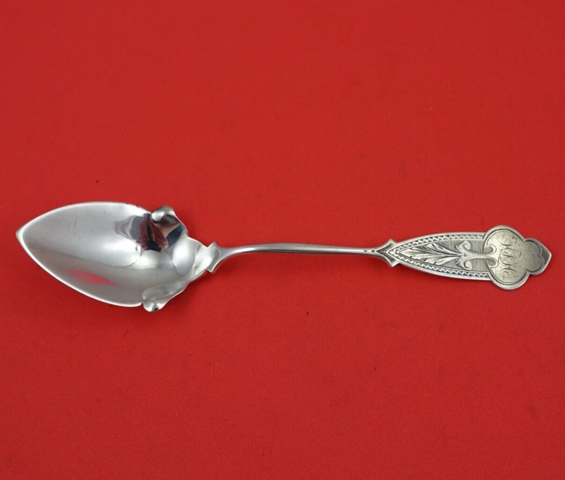 Wendt Sterling Silver Melon Spoon 6 Inch Bright-Cut Monogrammed: Wendt Sterling Silver Melon Spoon 6 Inch Bright-Cut Monogrammed This exquisite 6-inch melon spoon is crafted from high-quality sterling silver by Wendt, known for its fine silverware. The spoon featur