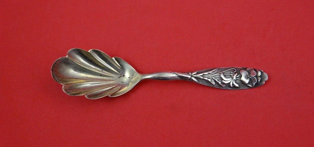 Sterling Silver Sugar Spoon Flora Pattern by Shiebler Shell Bowl with Pansy (1 of 2)