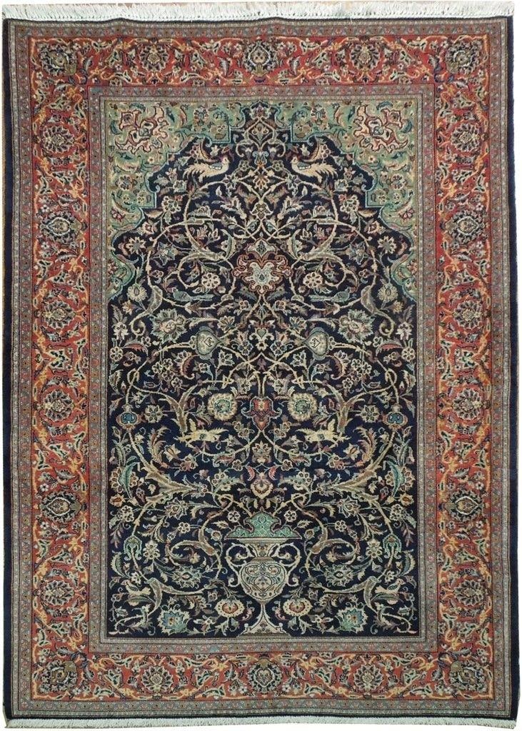 Handcrafted 4.6 x 6.8 Navy Blue Kashan Persian Rug: Handcrafted 4.6 x 6.8 Navy Blue Kashan Persian Rug Free continental US Shipping Enhance your living space with this exquisite 4.6 x 6.8 Navy Blue Persian Kashan Rug, handcrafted by skilled Persian art