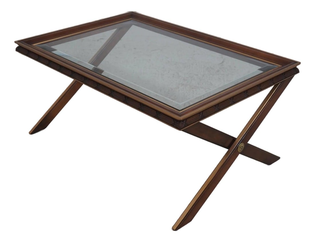 Regency Inspired Coffee Table with Beveled Glass Top and Gold Accents (1 of 10)