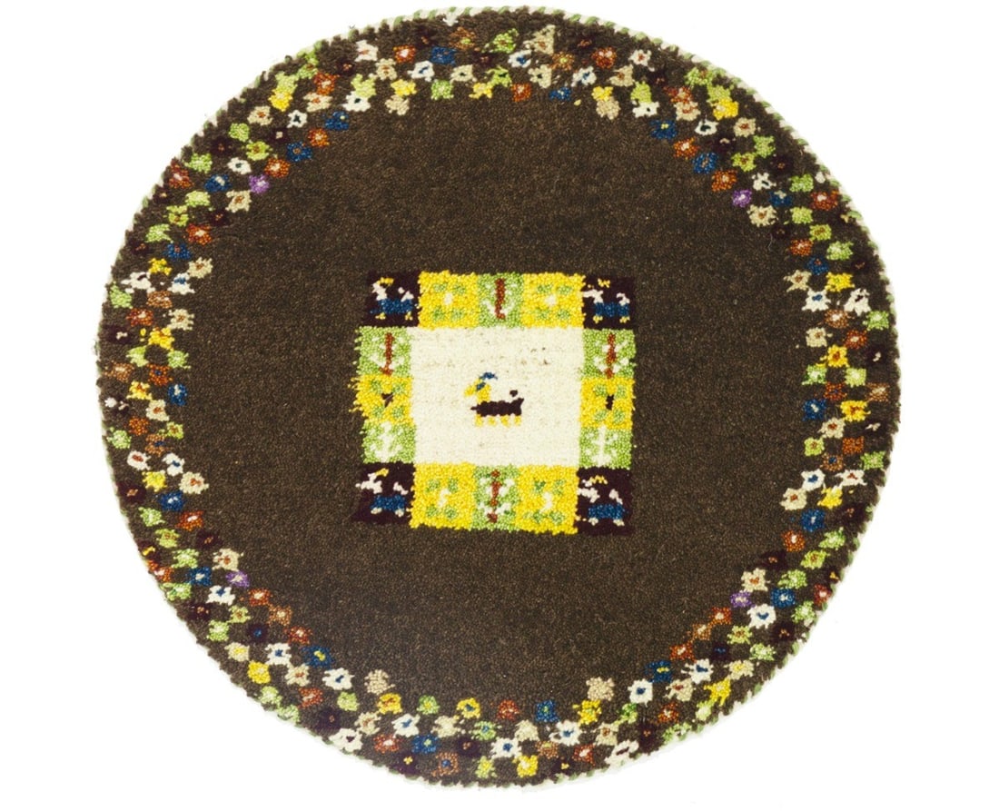 Round 2X2 ft Hand-Knotted Indo-Gabbeh Tribal Rug Wool Pictorial Design (1 of 12)