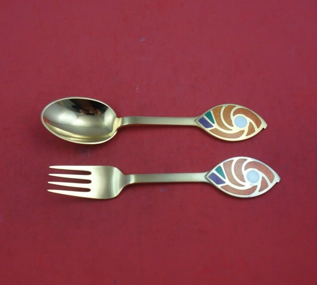 A. Michelsen 1971 Christmas Vermeil Fork and Spoon Set 2pc (1 of 3)