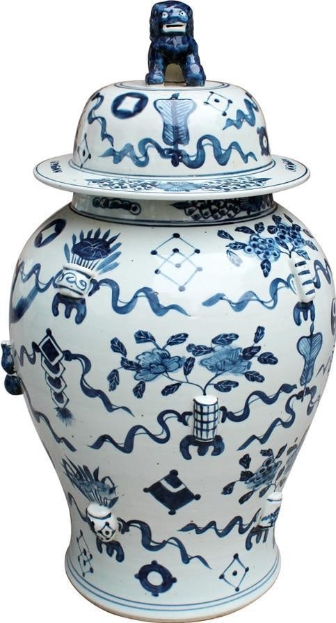 Handmade Asian Antique Style Blue Ceramic Temple Jar (1 of 1)