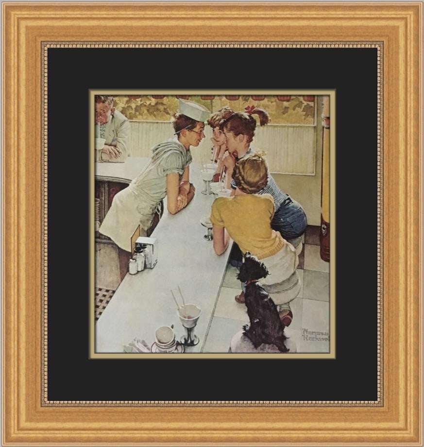 Norman Rockwell Soda Fountain Custom Framed Print 1975 Americana (1 of 2)