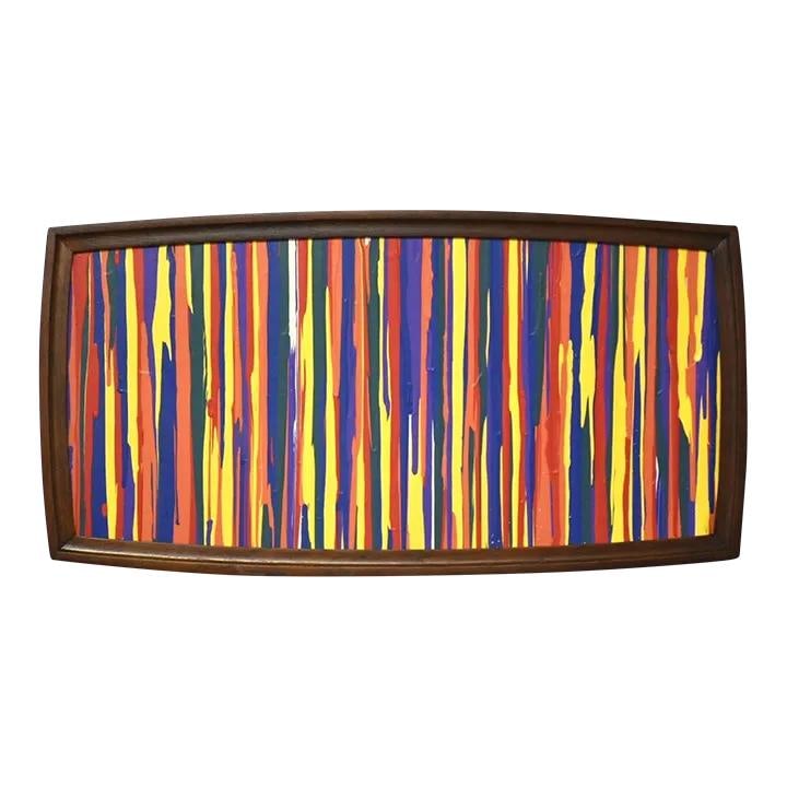 Chae Flux Original Abstract Colorful Fluid Painting in Walnut Frame (1 of 6)