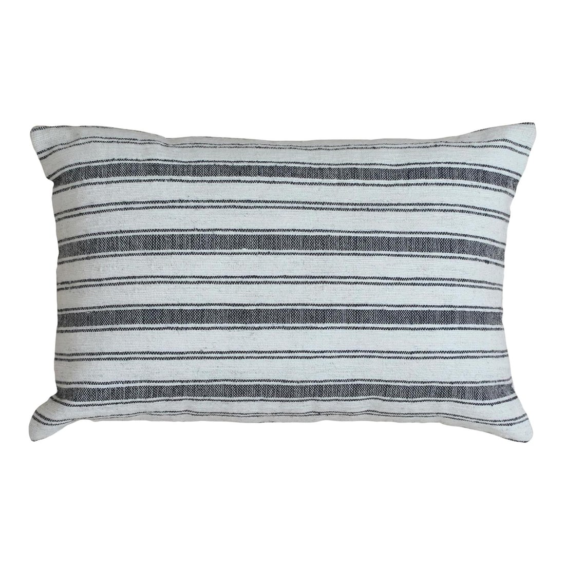 Chic Handmade Wool Cotton Pillow White Gray Striped 16 x 24 (1 of 2)