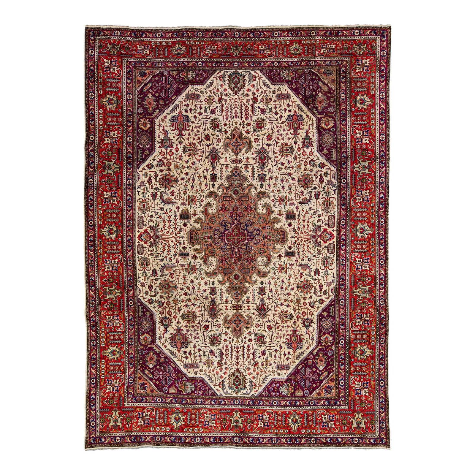 1920s Antique Tabriz Handmade Wool Rug Beige Red Shab Abbasi Design 8' x 11'2" (1 of 10)