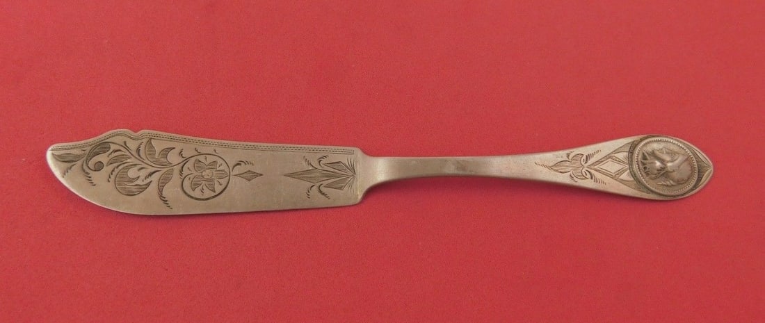 Unknown Coin Silver Master Butter Knife Bright Cut 6 3/4" Monogrammed (1 of 1)